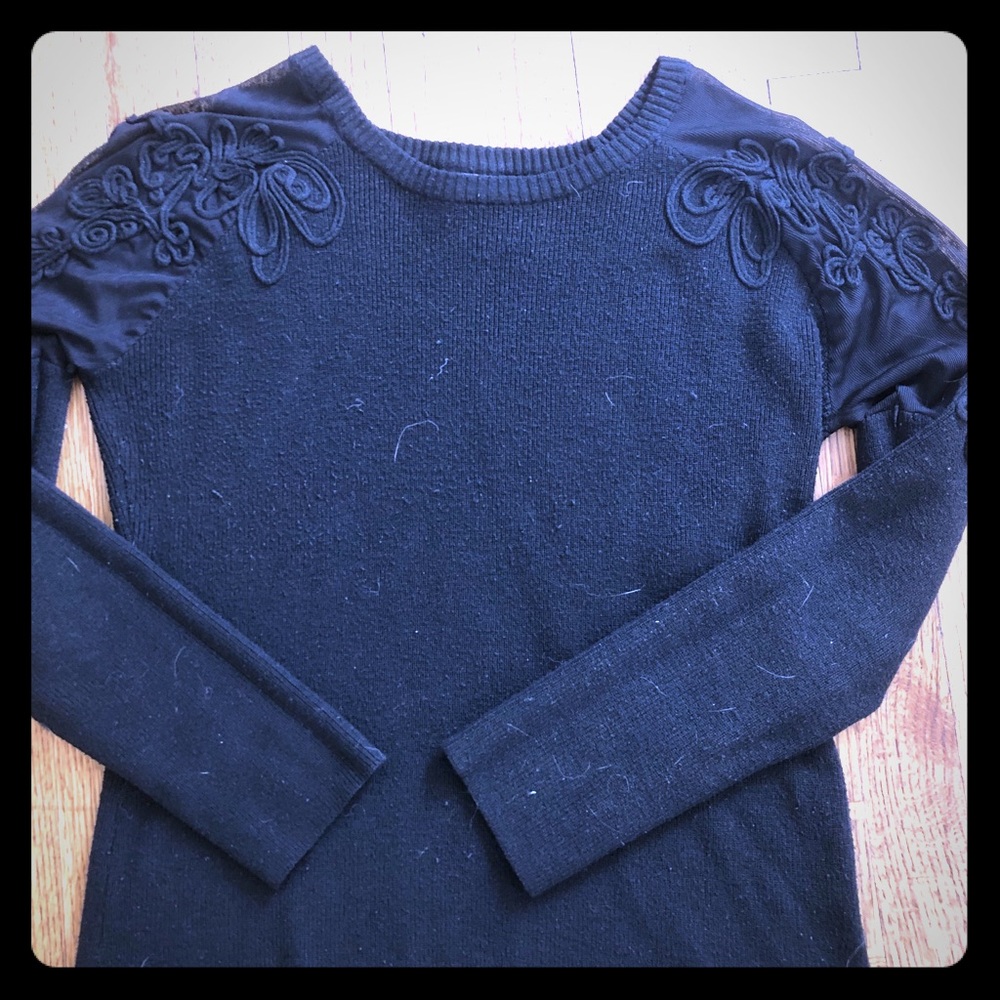 Urbino Black Sweater, sheer shoulders, L